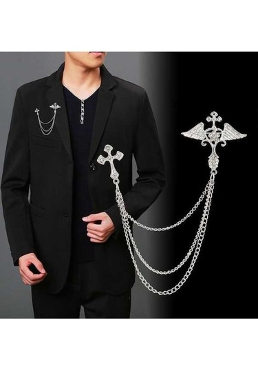 Dancemonkey Jzcat Erkek Moda Takım Elbise Püskül Metal Korsaj Yaka Pin-xz02/ Gümüş