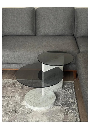 Evode Design Döner Orta Sehpa Füme Camlı Modern Lüks Yan / Orta Sehpa Füme