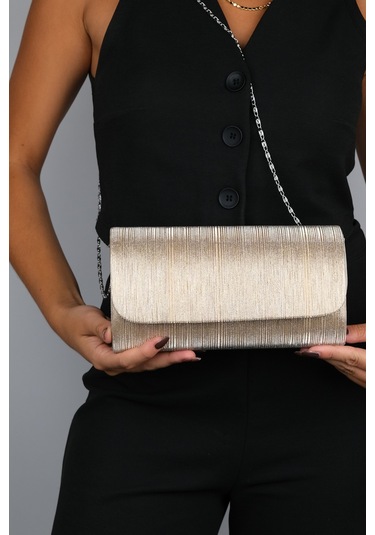 Ago Altın Çizgili Kadın Abiye Çanta Çok Renkli