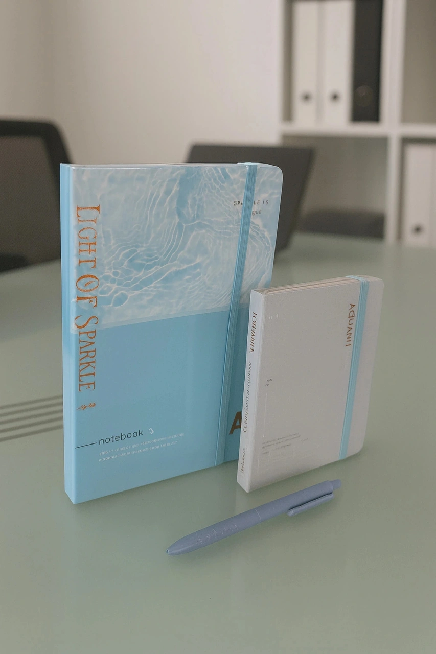 2 Adet Çizgili Defter Ajanda - Uçlu Kalem Hediyeli Light Of Sparkle A5-a6 Mavi