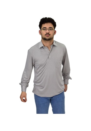 Erkek Gömlek Yaka Uzunkol Tişört T6063 Bgl-st04542 Gri