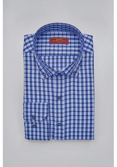 Bisse Paşa Yaka Uzun Kollu Regular Fit Kare Desenli Lacivert Erkek Gömlek Gmeks4kps242070 E39 Lacivert