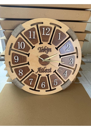 İsime Özel Ahşap Dekoratif Halatlı Duvar Saati Kahverengi