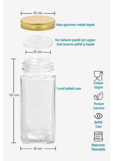 18'li Şeffaf Pleksi Standlı Cam Baharatlık Seti Gold Kapaklı Etiketli Baharatlık Takımı Mh02gld18 Gold - Şeffaf