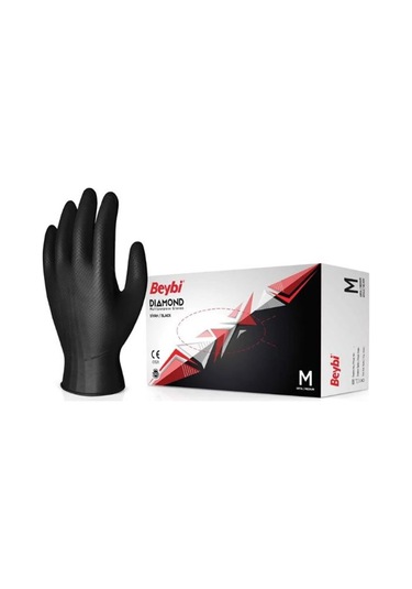 Beybi Diamond Pudrasız Kalın Siyah Nitril Eldiven Medium 100 Adet