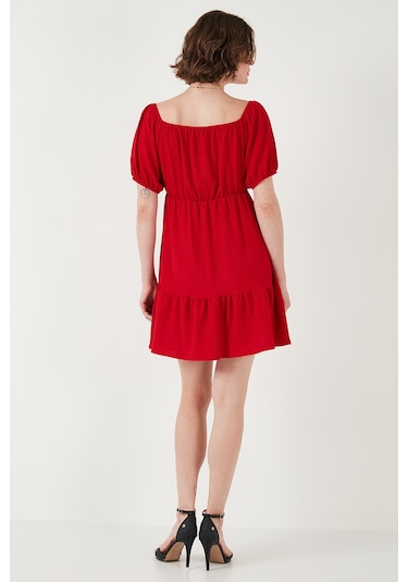 Lela Önü Büzgülü Balon Kollu Mini Bayan Elbise 5869005 Kırmızı Lela Önü Büzgülü Balon Kollu Mini Bayan Elbise 5869005 Kırmızı