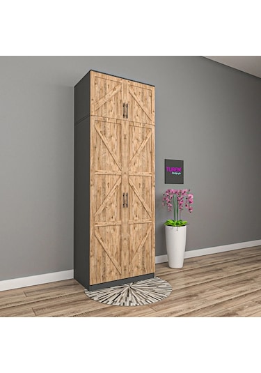Geometri 2 Kapılı Gardrop Mdf Sis Gri