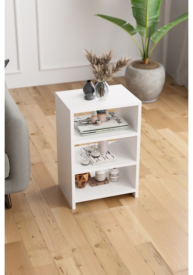 4 Raflı Komodin Yatak Odası Yanı Komodin Bölmeli Komodin Beyaz