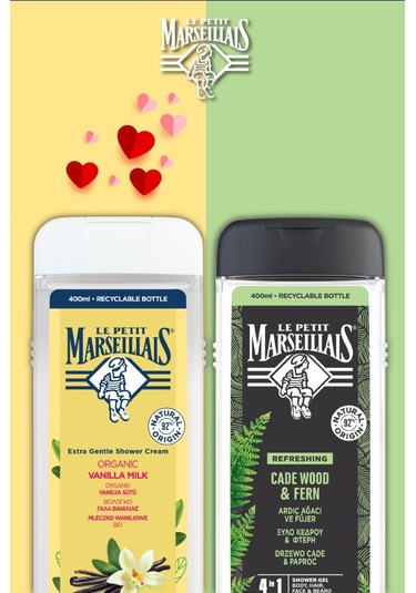 Le Petit Marseillais Men Ardıç Ağacı & Füjer + Vanilya Sütü & Ada Limonu Duş Jeli 2 x 400 ML