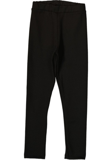 Kız Çocuk Fitilli Kumaş Düz Siyah Renk Tayt Siyah