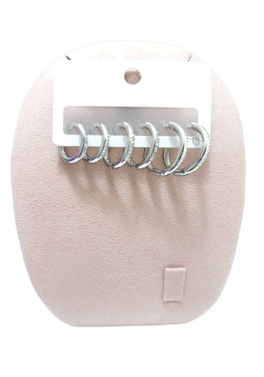 Çelik Küpe 3'lü Zirkon Taşlı Halka Model 1-2 Mm Kaliteli Çelik Gümüş Silver Gümüş