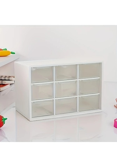 Dashanshop Pembe 9 Parça Şeffaf Çekmeceli Set Takı Kozmetik Ofis Mutfak Organizatörü Pembe