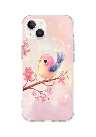 iPhone 13/14 Uyumlu Dalda Ki Kuş Baskılı Silikon Kılıf Renkli