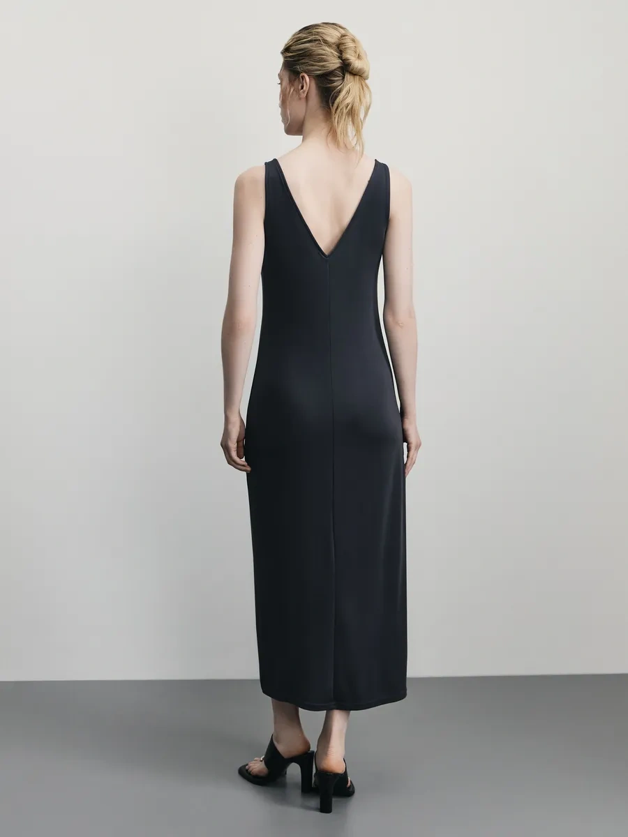 Zarına Yazlık Elbise Uzun Yırtmaçlı Süspanter 376500970 Antrasit-gri