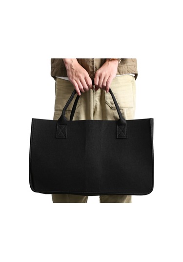 Xurunkeji Şömine Odun Keçe Saklama Çantası Sepet Dergi Rafı Odun Cebi, Keçe Katlanabilir Odun Tutucu Sepet Siyah Siyah