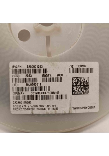 Cc1206kkx7r0bb105 1mf 100v 1206 Yageo Smd Seramik Kondansatör 60 Adet