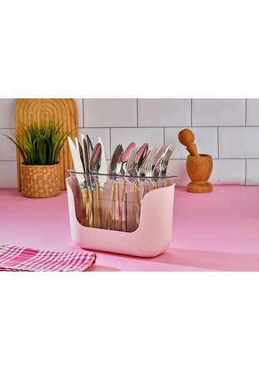 3 Bölmeli Süzgeçli Kaşıklık - Pembe Pembe