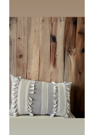 Dnc Home Tekstil Ndchome Özel Tasarım Tekli Bej Kırlent Kılıfı 35x55