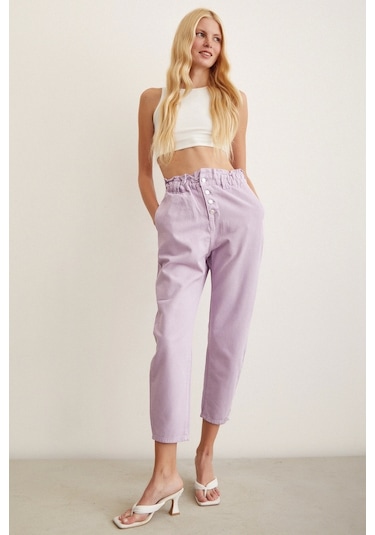 Never More Beli Lastikli Düğme Kapalı Boyfriend Jean Mor