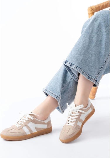 M-1004 Bej Süet Bağcıklı Termo Taban Günlük Kadın Spor Bej