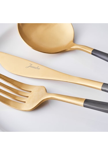 Jumbo Colors Siyah Mat Altın 6 Kişilik 30 Parça Çatal Kaşık Bıçak Seti Mat Altın
