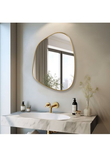 Asimetrik Ayna, Konsol Aynası, Dresuar Aynası, Duvar Aynası 75 X 55 Gold