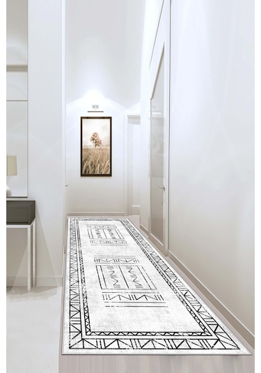 West Home Makinede Yıkanabilir Kaymaz Taban Leke Tutmaz Modern Kesme Yolluk Mutfak Yolluk Halı Yolluk Wh 435 White Yolluk