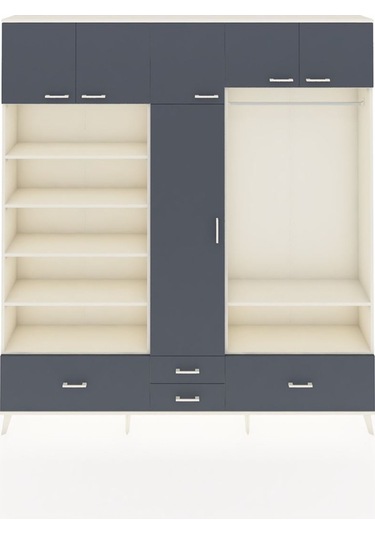 Arges Dolap 18 Raflı 4 Çekmeceli Tek Askılı 220x30x243 Aytaşı-antrasit/antrasit Antrasıt/antrasıt