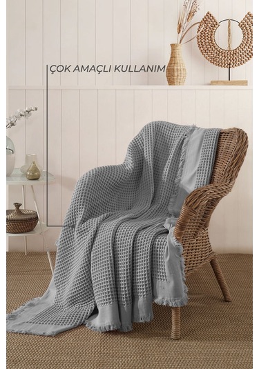 Elart Ruffle Pike Çift Kişilik 220x240 Cm Gri Gri