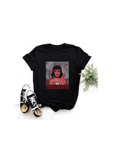 Snapbuy Ejderha Baskılı Kadın T-shirt - Rahat Polyester Gömlek - Genç Kız Üsterkek Mercan Kırmızı