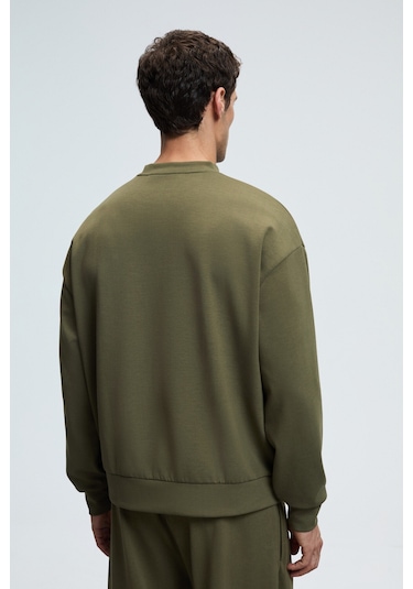 Grimelange VIENTO Erkek Bisiklet Yaka Uzun Kollu Regular Fit Haki Sweatshirt