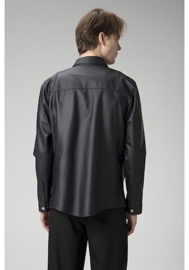 Lacivert Dericlub Wm201 Tafta Erkek Gerçek Deri Gömlek Lacivert