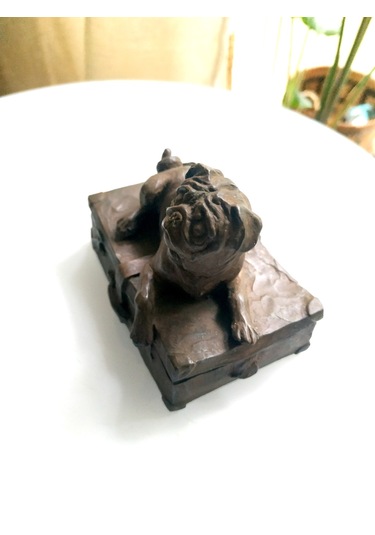 Omeniv Antika Ağır Bronz Döküm Köpek Pug Heykel Biblo Figür