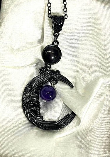 Dükkan Design Macig Moon Ametist Taşlı Gotik Kolye Siyah