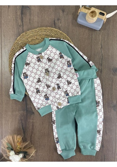 Panda Baskılı Relaxed Eşofman Takımı Açık Yeşil