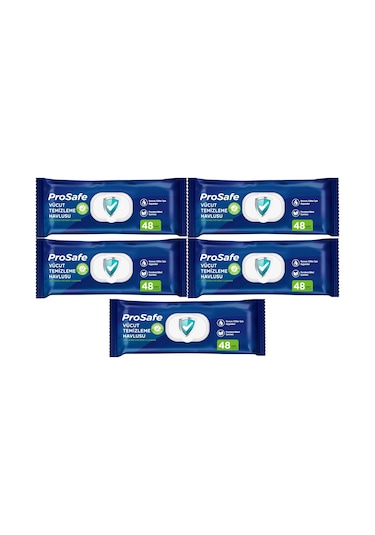 Prosafe Hasta Vücut Temizleme Islak Mendil Havlu 48 Yaprak Xl 5 Li Set Plastik Kapak 5'li Set
