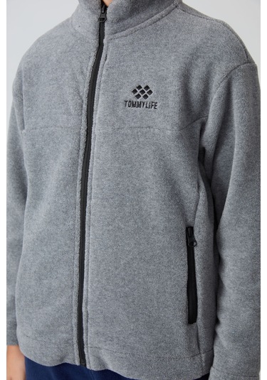 Tommy Life Gri Melanj Kalın Yumuşak Dokulu Standart Fit Nakışlı Polar Erkek Çocuk Sweatshirt - 11223 Gri Melanj