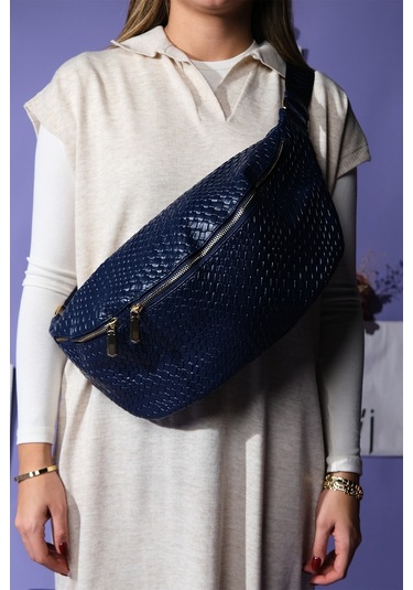 Venta Lacivert Örgü Kadın Büyük Bel Çantası Lacivert