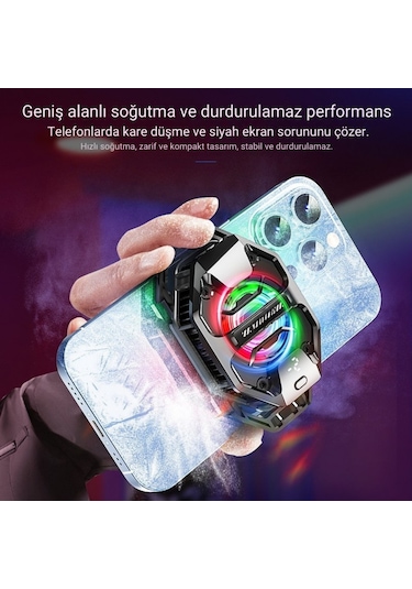 Polham Aı Destekli Turbo Fanlı Telefon Soğutucu -3 C Soğutma 7500 Rpm Hız Rgb Işıklı 3 Farklı Mod