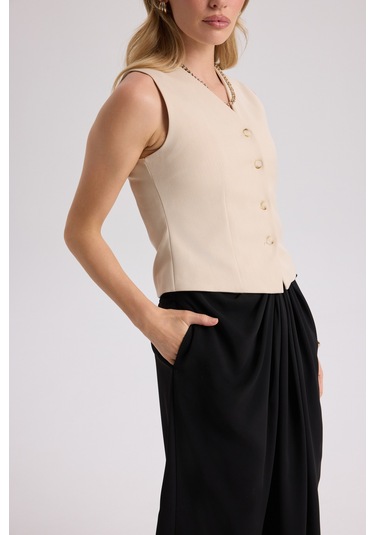 Mai Collection Mai Studios Co. Rianto Açık Bej Kısa Yelek Açık Bej