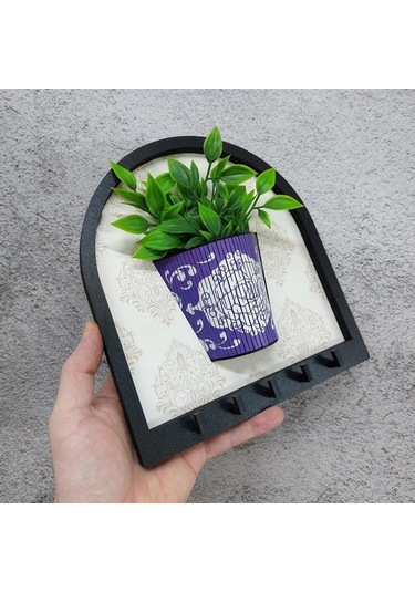 Ahşap Motifli Mor Saksı İçinde Yeşil Yapay Bitki Askılık Duvar Dekoru Diğer