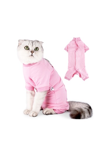 Geekyou Kedi Ameliyat Sonrası İyileşme Giysisi - Yara Koruması Ve Yalama Engeli - Modal Dokuma - Pembe Xs