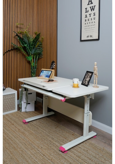 Vega Simple Ayarlanabilir Ekru Çalışma Masası, Oyuncu Ve Bilgisayar Masası, Modern Ahşap Ofis Masası Fuşya Vega Simple Ayarlanabilir Ekru Çalışma Masası, Oyuncu Ve Bilgisayar Masası, Modern Ahşap Ofis Masası Fuşya