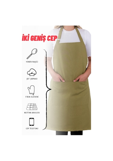 4 Adet Simple Ayarlanabilir Askılı Mutfak Önlüğü Fıstık Yeşili
