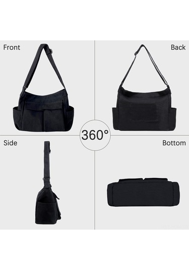 Yulong Kanvas Messenger Çantası Büyük Hobo Çapraz Çanta Çoklu Siyah