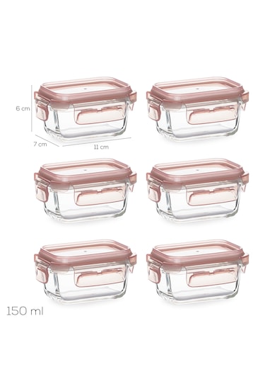 Porsima 4375 6lı Sızdırmaz Kilit Kapaklı Yiyecek Erzak Saklama Kabı Seti - Cam Saklama Kabı - 150ml Pudra Pudra