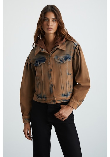 Marquesha Kadın Wild Vintage Kahverengi Crop Ceket
