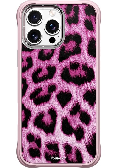 İphone 15 Pro Max Uyumlu Kılıf M-safe Şarj Özellikli Youngkit Leopard Serisi Kapak Pembe