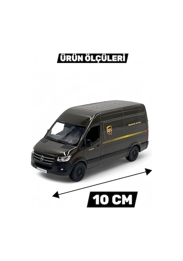 Çek Bırak Diecast Model Araba 10 Cm - Mercedes Sprinter Kargo Arabası Ups Metal Açılabilir Kapılı