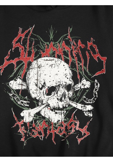 Coke Serisi Skull Print Drop Shoulder Hoodie-trzksw625 Siyah